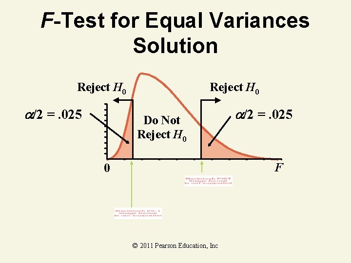 F-Test for Equal Variances Solution Reject H 0 /2 =. 025 Reject H 0