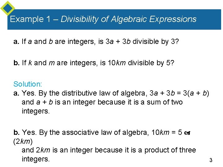 Example 1 – Divisibility of Algebraic Expressions a. If a and b are integers,