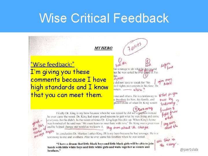 Wise Critical Feedback “Wise feedback: ” I’m giving you these Text comments because I