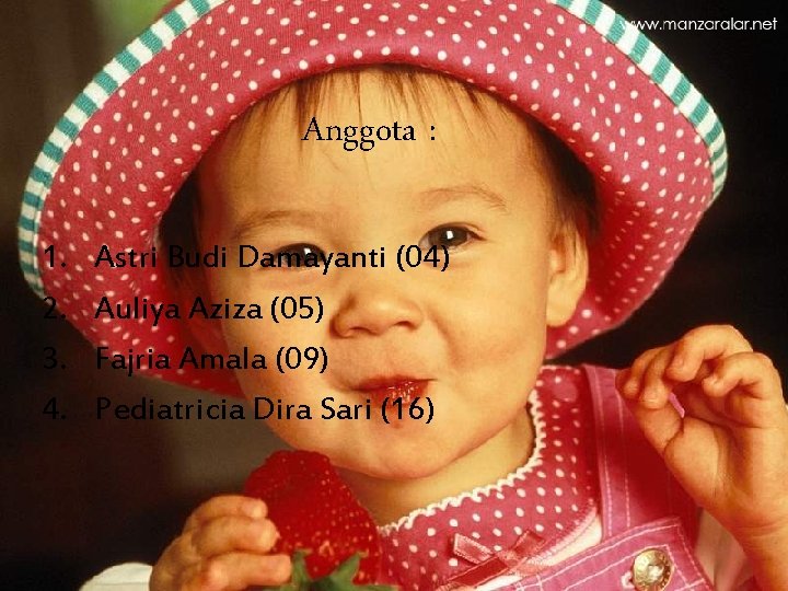 Anggota : 1. 2. 3. 4. Astri Budi Damayanti (04) Auliya Aziza (05) Fajria