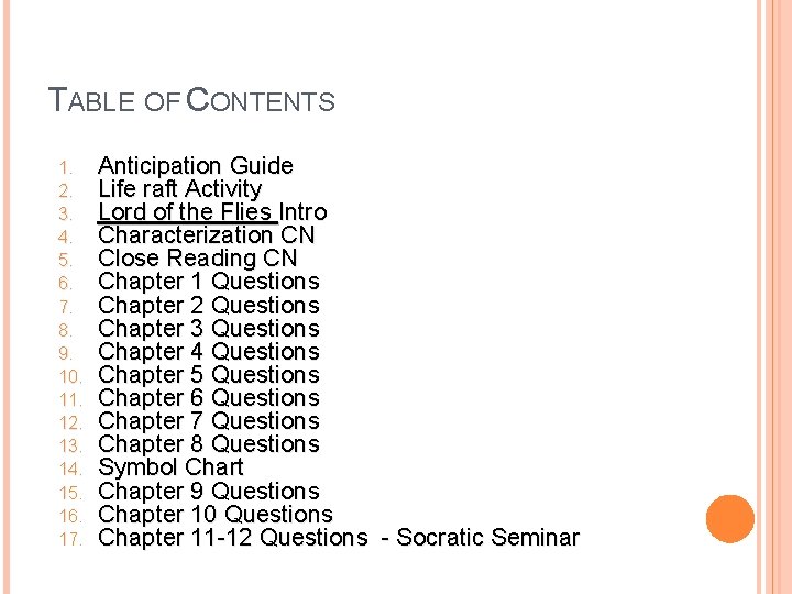 TABLE OF CONTENTS 1. 2. 3. 4. 5. 6. 7. 8. 9. 10. 11.