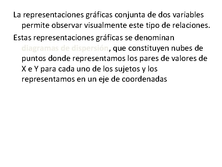 La representaciones gráficas conjunta de dos variables permite observar visualmente este tipo de relaciones.