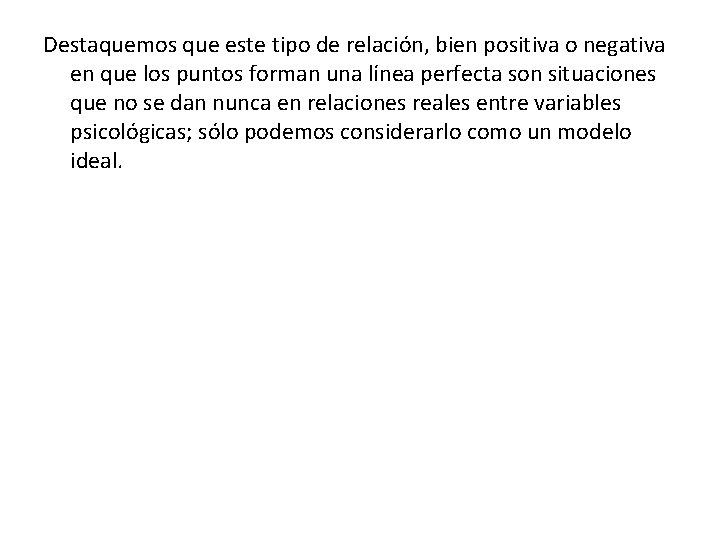 Destaquemos que este tipo de relación, bien positiva o negativa en que los puntos