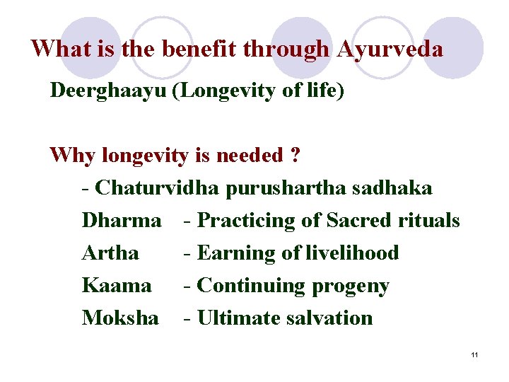 What is the benefit through Ayurveda Deerghaayu (Longevity of life) Why longevity is needed