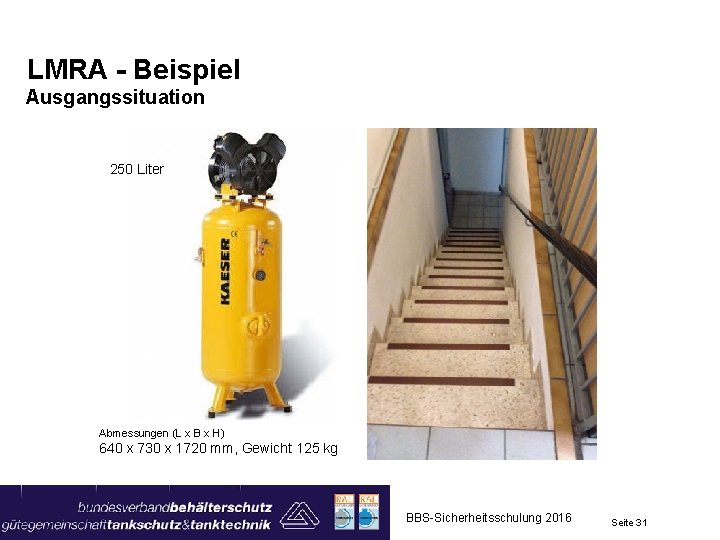 LMRA - Beispiel Ausgangssituation 250 Liter Abmessungen (L x B x H) 640 x