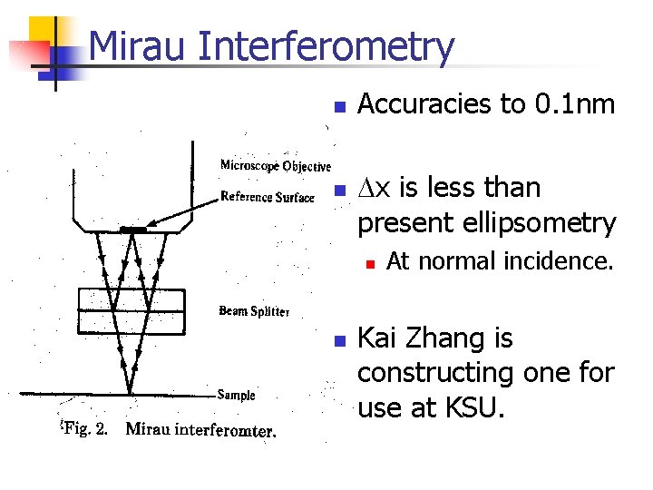 Mirau Interferometry n n Accuracies to 0. 1 nm Dx is less than present