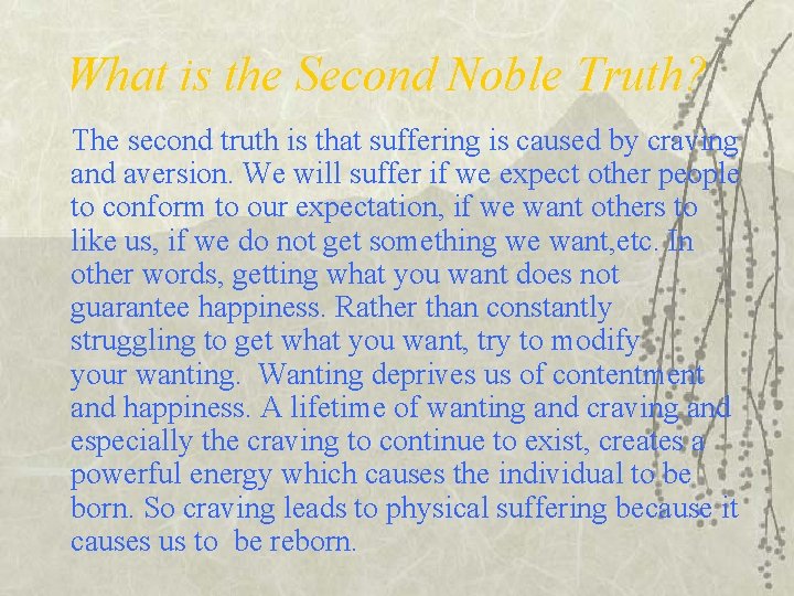 What is the Second Noble Truth? The second truth is that suffering is caused