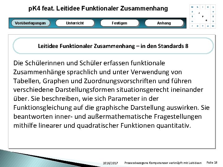 p. K 4 feat. Leitidee Funktionaler Zusammenhang Vorüberlegungen Unterricht Festigen Anhang Leitidee Funktionaler Zusammenhang