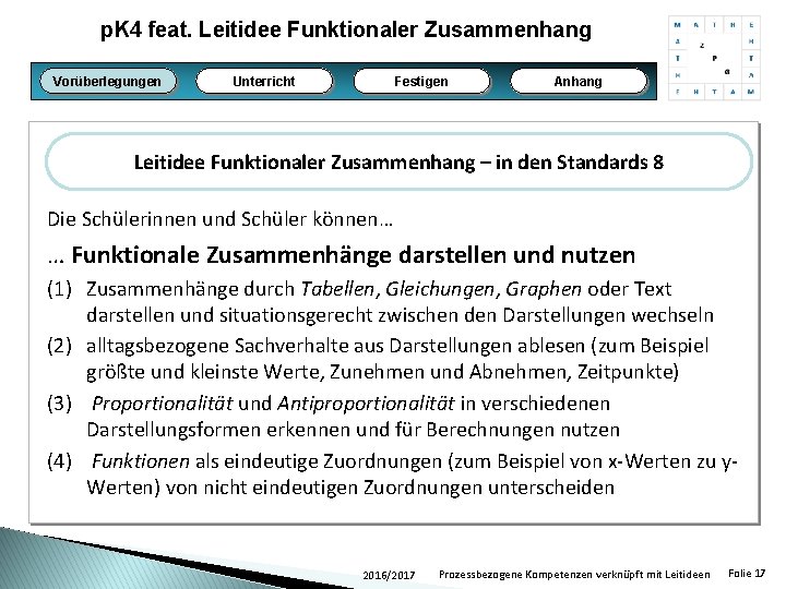 p. K 4 feat. Leitidee Funktionaler Zusammenhang Vorüberlegungen Unterricht Festigen Anhang Leitidee Funktionaler Zusammenhang