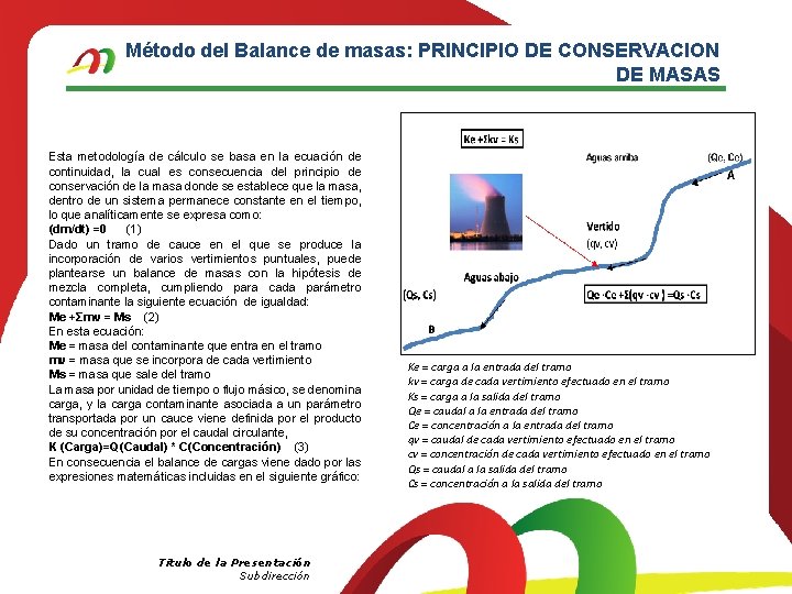 Método del Balance de masas: PRINCIPIO DE CONSERVACION DE MASAS Esta metodología de cálculo