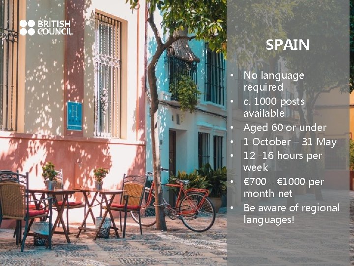 SPAIN • No language required • c. 1000 posts available • Aged 60 or