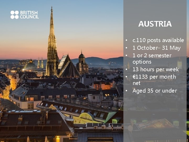 AUSTRIA • c. 110 posts available • 1 October– 31 May • 1 or
