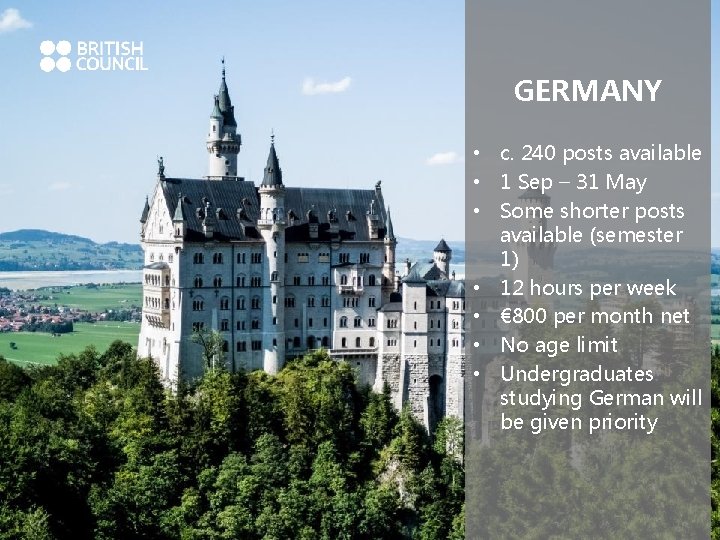 GERMANY • c. 240 posts available • 1 Sep – 31 May • Some
