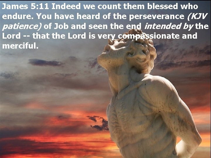 James 5: 11 Indeed we count them blessed who endure. You have heard of