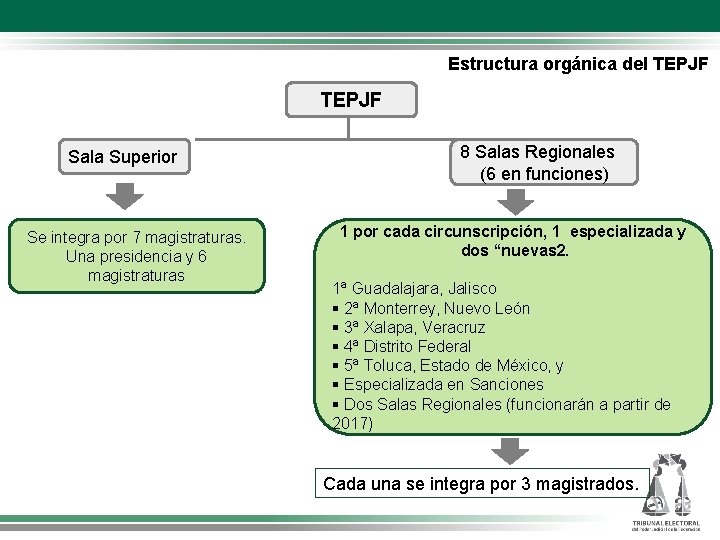 Estructura orgánica del TEPJF Sala Superior Se integra por 7 magistraturas. Una presidencia y