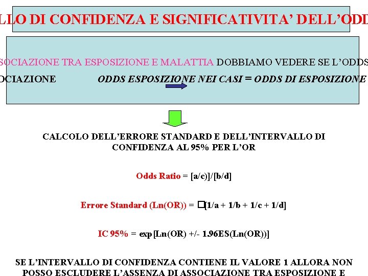 LLO DI CONFIDENZA E SIGNIFICATIVITA’ DELL’ODD SOCIAZIONE TRA ESPOSIZIONE E MALATTIA DOBBIAMO VEDERE SE