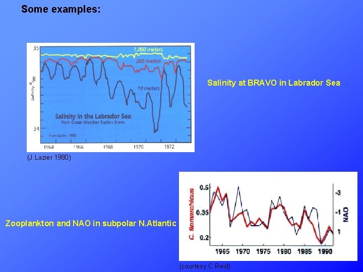 Some examples: Salinity at BRAVO in Labrador Sea (J. Lazier 1980) Zooplankton and NAO