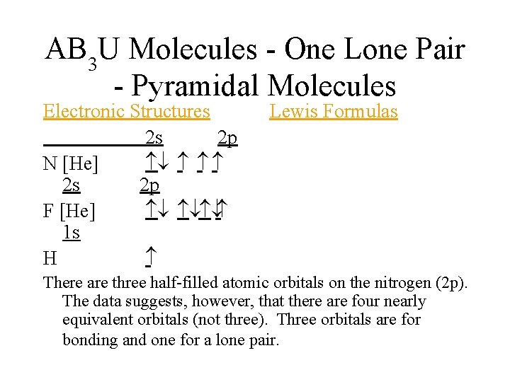 AB 3 U Molecules - One Lone Pair - Pyramidal Molecules Electronic Structures 2