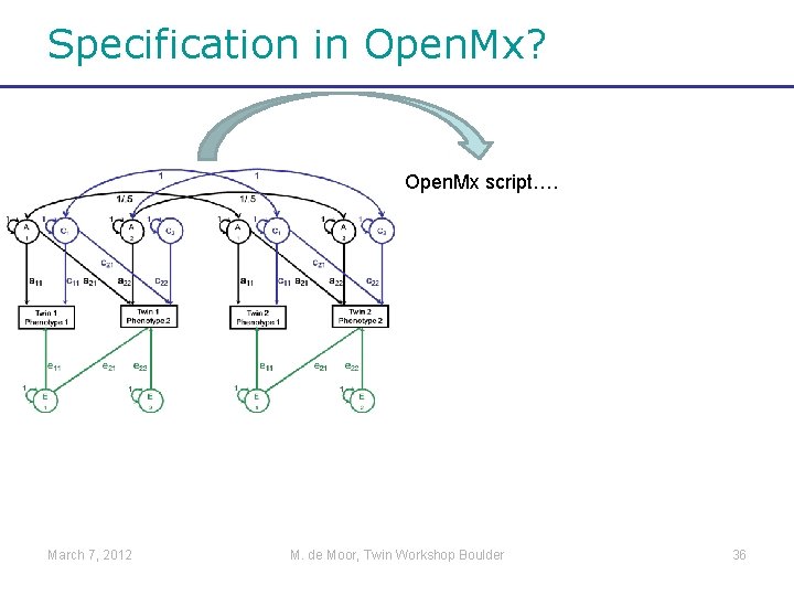 Specification in Open. Mx? Open. Mx script…. March 7, 2012 M. de Moor, Twin