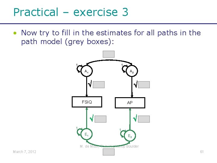 Practical – exercise 3 • Now try to fill in the estimates for all