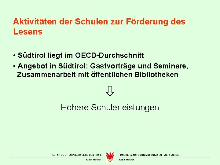 Aktivitäten der Schulen zur Förderung des Lesens • Südtirol liegt im OECD-Durchschnitt • Angebot