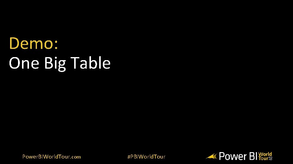 Demo: One Big Table Power. BIWorld. Tour. com #PBIWorld. Tour 