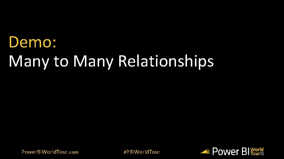 Demo: Many to Many Relationships Power. BIWorld. Tour. com #PBIWorld. Tour 