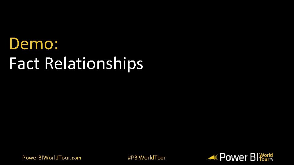 Demo: Fact Relationships Power. BIWorld. Tour. com #PBIWorld. Tour 