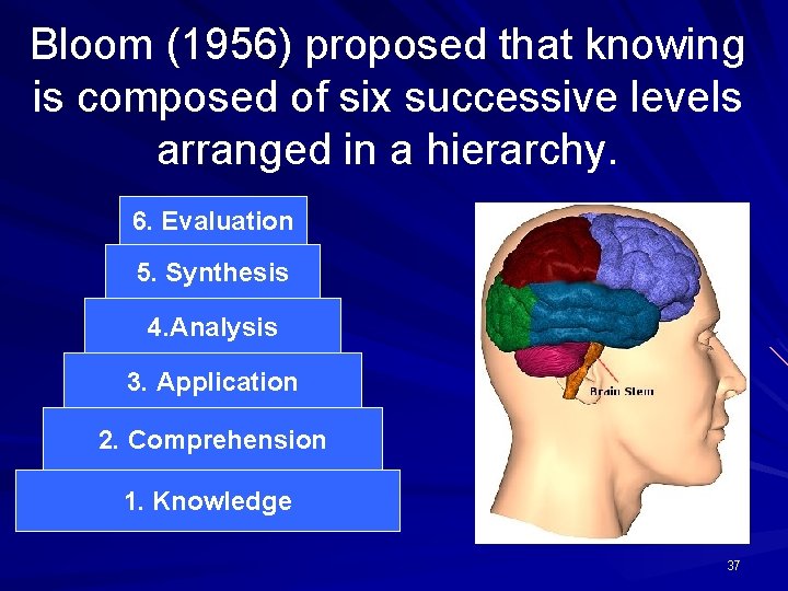 Bloom (1956) proposed that knowing is composed of six successive levels arranged in a