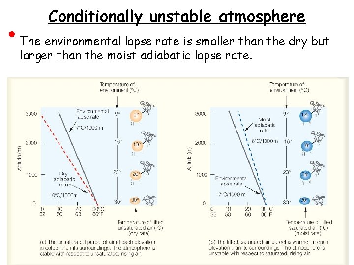  • Conditionally unstable atmosphere The environmental lapse rate is smaller than the dry