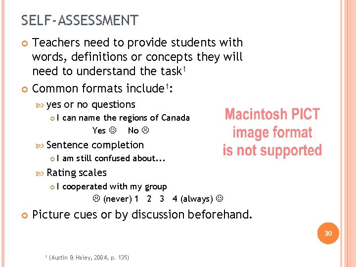 SELF-ASSESSMENT Teachers need to provide students with words, definitions or concepts they will need