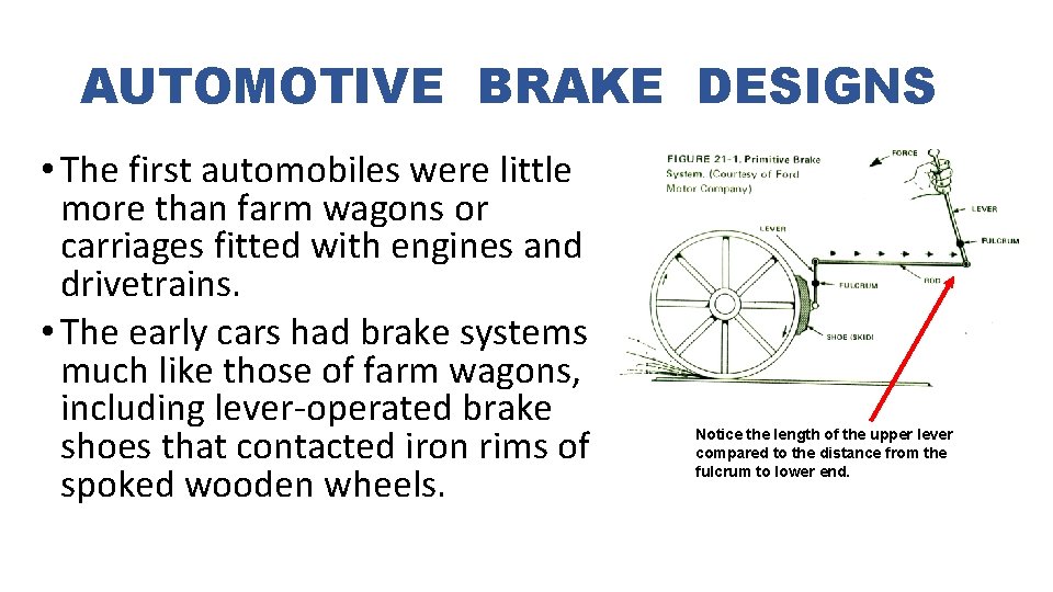 AUTOMOTIVE BRAKE DESIGNS • The first automobiles were little more than farm wagons or