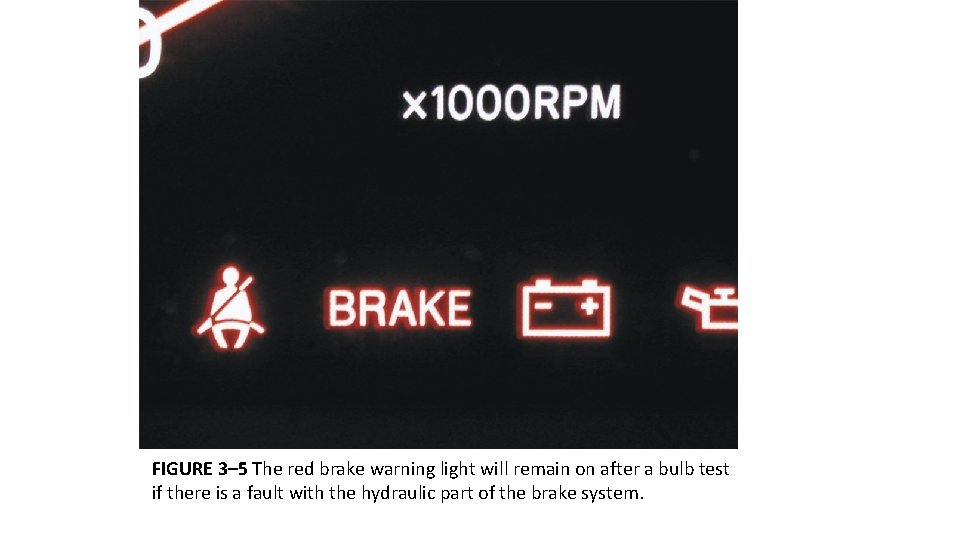 FIGURE 3– 5 The red brake warning light will remain on after a bulb