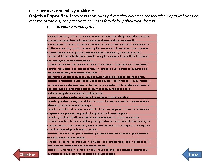 E. E. 6 Recursos Naturales y Ambiente Objetivo Específico 1: Recursos naturales y diversidad