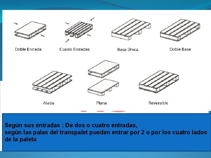 Según sus entradas : De dos o cuatro entradas, según las palas del transpalet