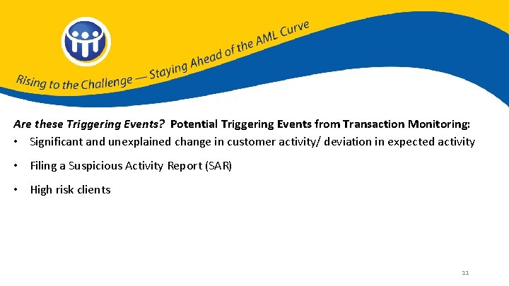 Are these Triggering Events? Potential Triggering Events from Transaction Monitoring: • Significant and unexplained
