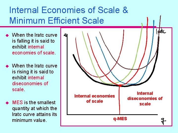 Internal Economies of Scale & Minimum Efficient Scale u When the lratc curve is