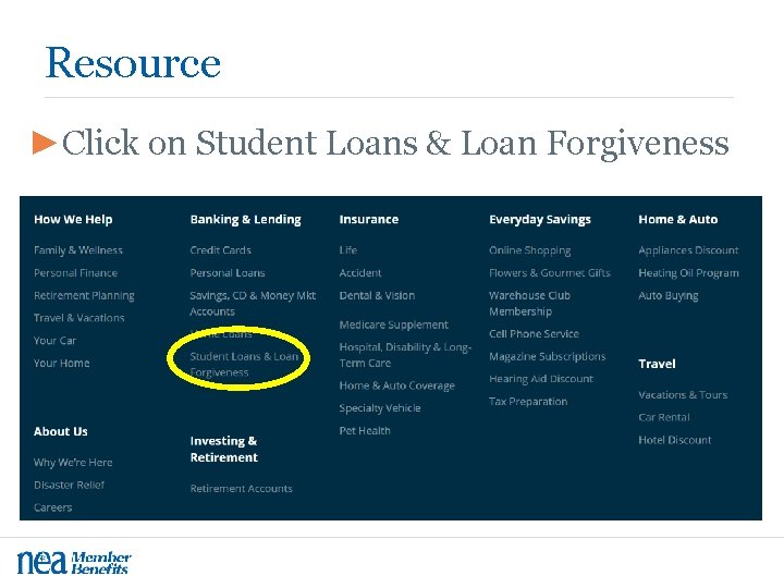 Resource ►Click on Student Loans & Loan Forgiveness 