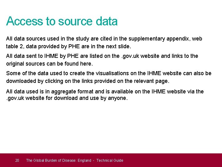 Access to source data All data sources used in the study are cited in
