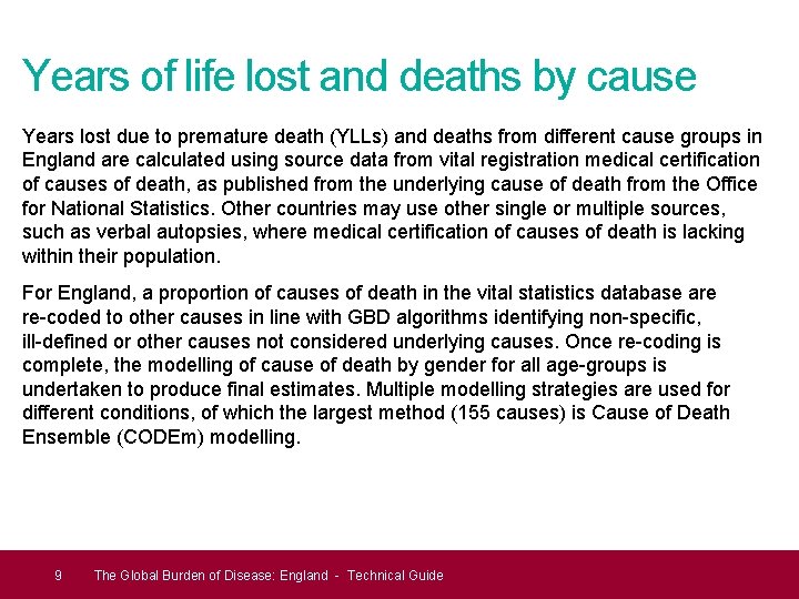 Years of life lost and deaths by cause Years lost due to premature death