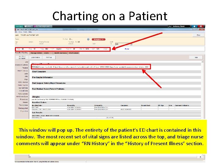 Charting on a Patient This window will pop up. The entirety of the patient’s