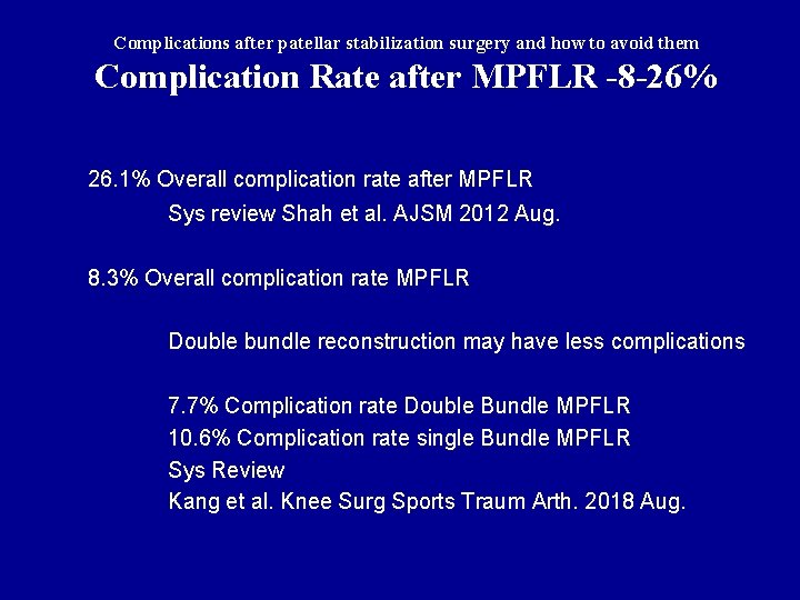 Complications after patellar stabilization surgery and how to avoid them Complication Rate after MPFLR