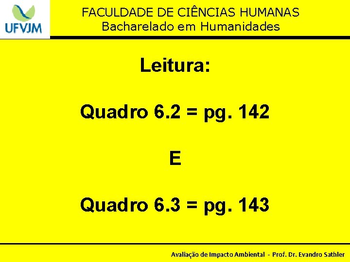 FACULDADE DE CIÊNCIAS HUMANAS Bacharelado em Humanidades Leitura: Quadro 6. 2 = pg. 142