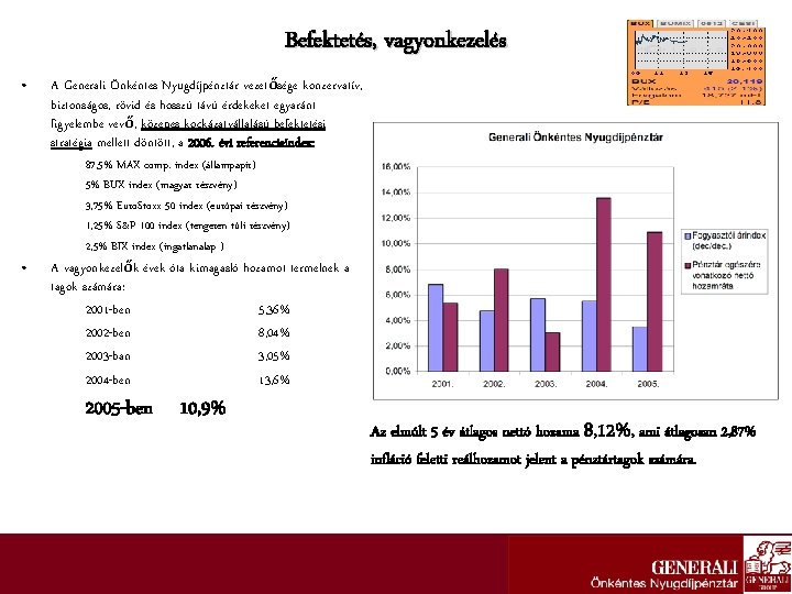 Befektetés, vagyonkezelés • • A Generali Önkéntes Nyugdíjpénztár vezetősége konzervatív, biztonságos, rövid és hosszú