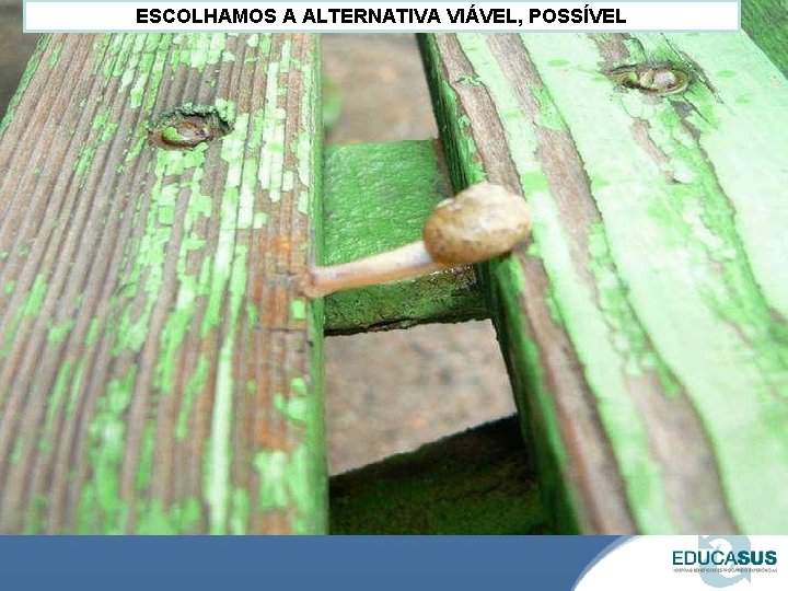 ESCOLHAMOS A ALTERNATIVA VIÁVEL, POSSÍVEL 