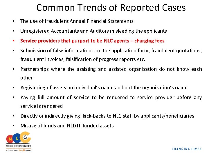 Common Trends of Reported Cases • The use of fraudulent Annual Financial Statements •