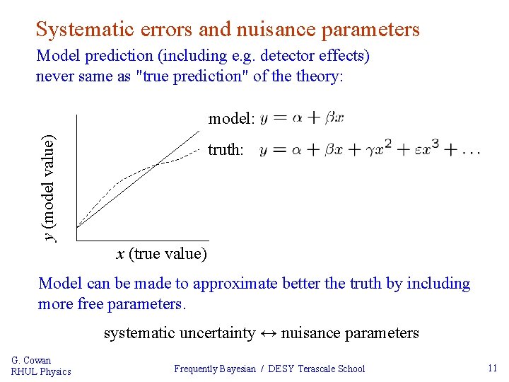 Systematic errors and nuisance parameters Model prediction (including e. g. detector effects) never same