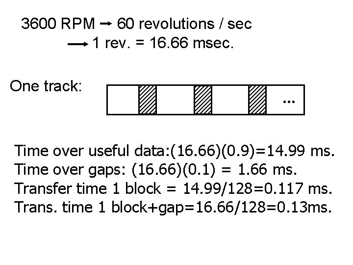 3600 RPM 60 revolutions / sec 1 rev. = 16. 66 msec. One track:
