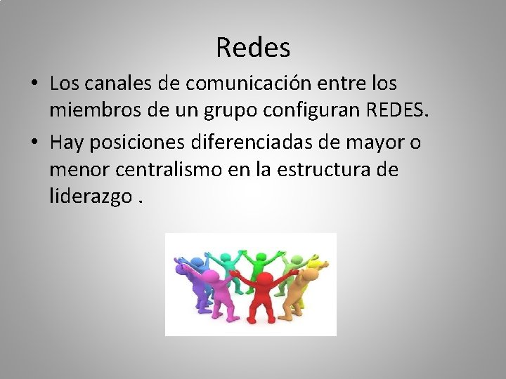 Redes • Los canales de comunicación entre los miembros de un grupo configuran REDES.
