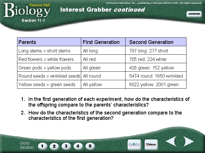 Interest Grabber continued Section 11 -1 Parents First Generation Second Generation Long stems short